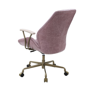 English Elm Hamilton Pink Top Grain Leather Office Chair with Wooden Armrests, 360° Swivel, Adjustable Height, Casters, Ergonomic Comfort - Premium Durable Upholstery B2726P265737