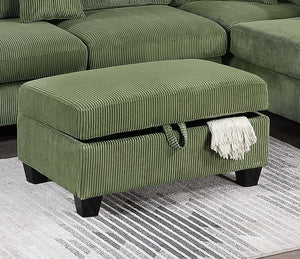 English Elm Gorgeous Sage Corduroy 3pc Sectional with USB LAF Sofa RAF Chaise & Storage Ottoman, Modern Comfort B011S01242