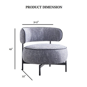 English Elm Contemporary Swivel Chair with Curved Backrest and Metal Legs, Blue Fabric, Contrast Welt Accent Dark Gray 37 L x 32 W x 12 H B2741P390566