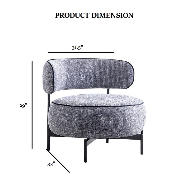 English Elm Contemporary Swivel Chair with Curved Backrest and Metal Legs, Blue Fabric, Contrast Welt Accent Dark Gray 37 L x 32 W x 12 H B2741P390566