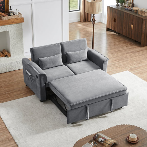 English Elm Modern Fabric Convertible Loveseat Sleeper Sofa Bed with Adjustable 3-Level Backrest, Twin Pull-Out for Small Spaces Grey W1123P283618