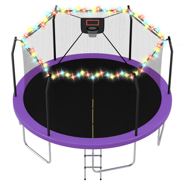 English Elm 16ft Round Outdoor Trampoline Galvanized Steel Frame Basketball Hoop Safety Net Purple N739S000004A