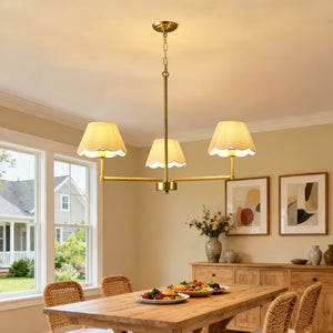 English Elm 3-light Gold Rope Wrapped Chandelier with Fabric Shades for Dining and Living Rooms W5008P391554