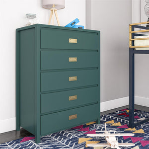 English Elm Haven 5-Drawer Kids' Dresser with Gold Pulls, Sturdy Compliant Storage, Metal Slides & Anchor Kit B2733P395083