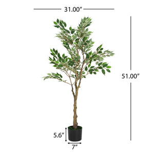 English Elm Christopher Knight Home® - 51" Lifelike Artificial Ficus Tree In Black Pot - Perfect Indoor Décor For Low-Maintenance Elegance N772P286769G