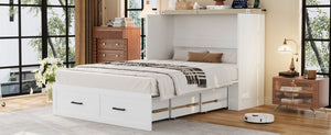 English Elm Full Farmhouse Murphy Cabinet Bed with Charging Station and Large Drawers, Space-Saving Guest Solution White 52.25 L x 26.25 W x 5.25 H N733S237853W