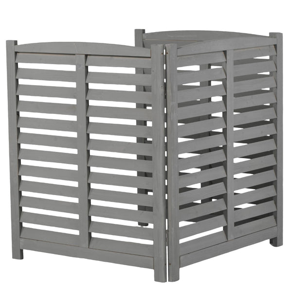 English Elm 3-panel Slatted Wood Outdoor Privacy Screen for Ac Units Trash Enclosures Gardens Grey W2640P272033
