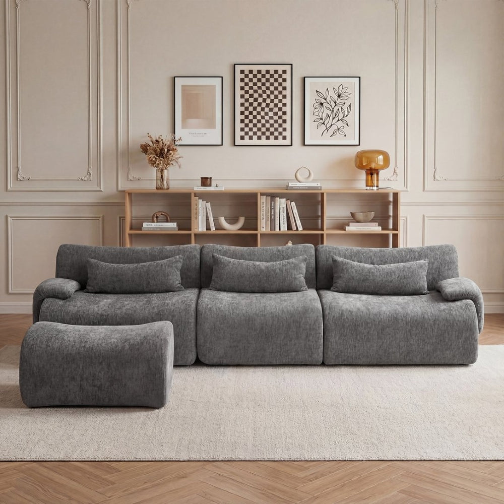 English Elm Boneless Curved Sofa 3 Seat Low Profile Streamlined Frame for Modern Living Rooms W3728S00009