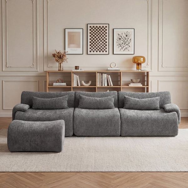 English Elm Boneless Curved Sofa 3 Seat Low Profile Streamlined Frame for Modern Living Rooms W3728S00009