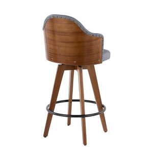 English Elm Ahoy Mid-Century Counter Stool Walnut Frame with Faux Leather Upholstery and 360° Swivel Comfort Grey B202P222359