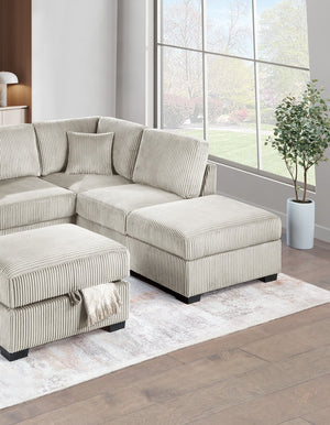 English Elm Camel Wide-Welt Corduroy Sectional Sofa Set with Reversible Chaise, USB & Storage Ottoman, Plush B011S01772