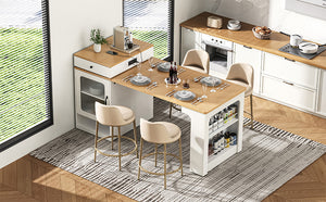 English Elm K&K Modern Extendable 59.5" Kitchen Island with Double-Sided Storage, Power Outlet & Casters White N707S000017W