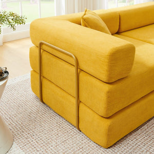 English Elm 108'' Modular Cloud Sectional Corduroy Couch with Fold Flat Backrest for Living Rooms Yellow W1117S00293