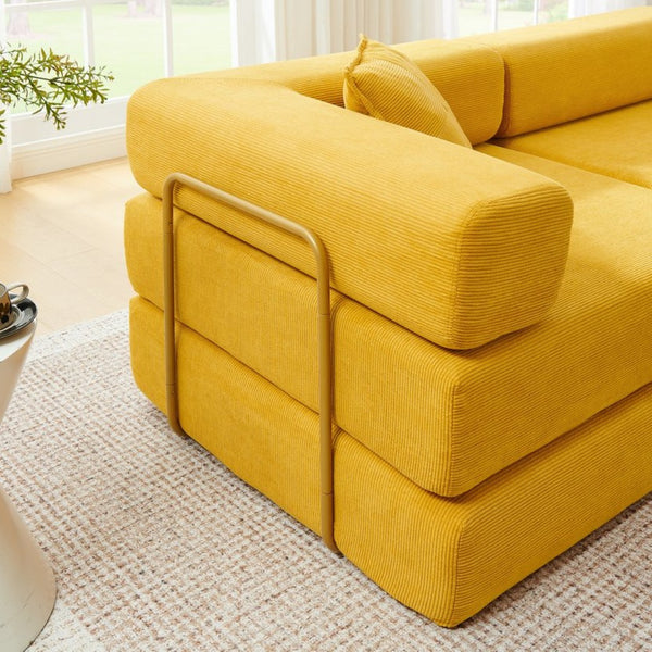 English Elm 108'' Modular Cloud Sectional Corduroy Couch with Fold Flat Backrest for Living Rooms Yellow W1117S00293