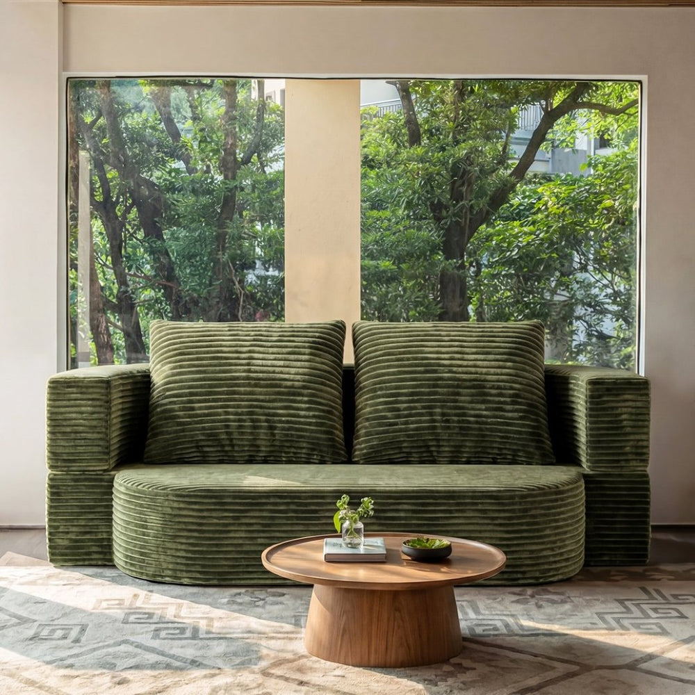 English Elm 78.7" Corduroy Convertible Floor Sofa Folds Flat as a Full Sleeper for Compact Living W3108P399641