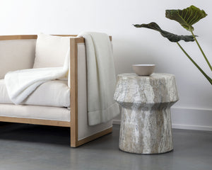 Sunpan Brie Contemporary End Table - Unique Curved Design in Natural Concrete, Perfect for Indoor & Outdoor Spaces