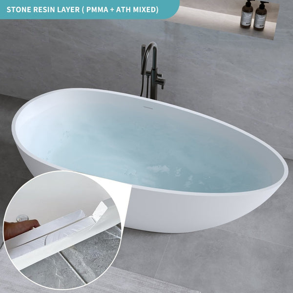 English Elm 59'' Freestanding Resin Stone Soaking Tub Sculptural Matte Finish with Overflow Drain W2753P191227