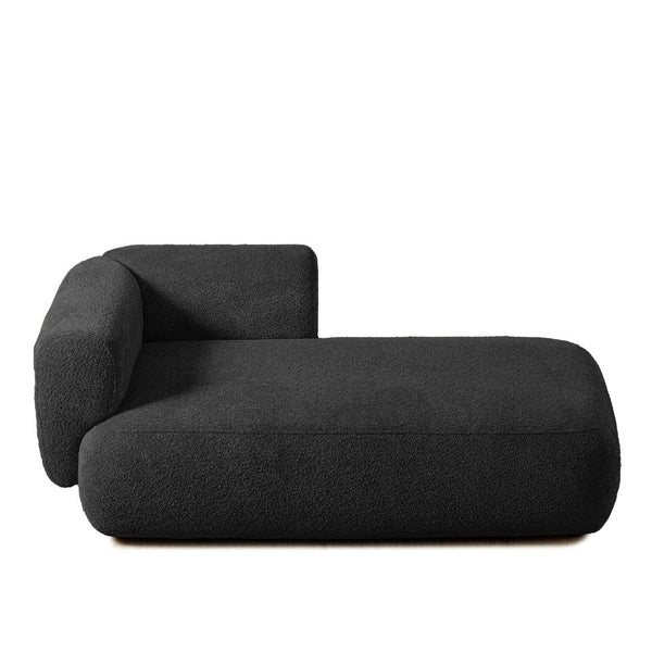 English Elm Upholstered Boucle Chaise Lounge with Wooden Legs for Bedroom or Living Room W5515P437363
