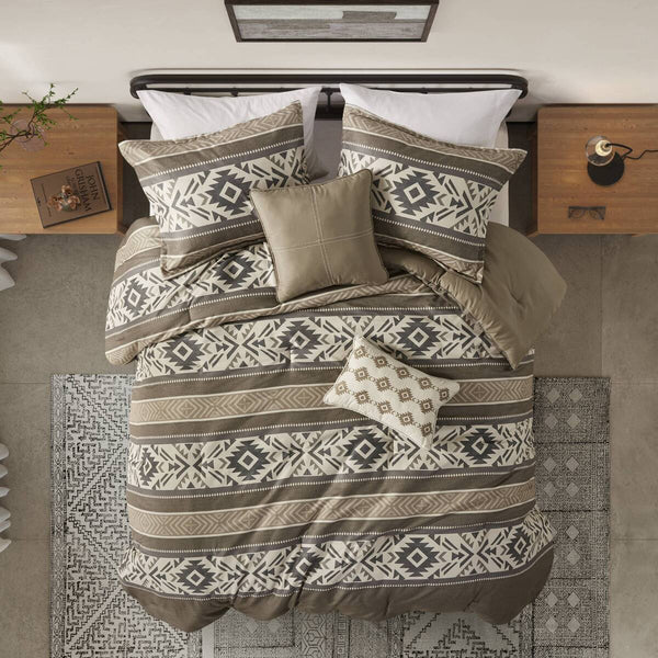 English Elm 5 Stripe Herringbone Comforter Set with Throw Pillows Full/Queen — Southwestern Striped Microfiber Cozy Brown 23.82 L x 19.29 W x 11.02 H B035P266667
