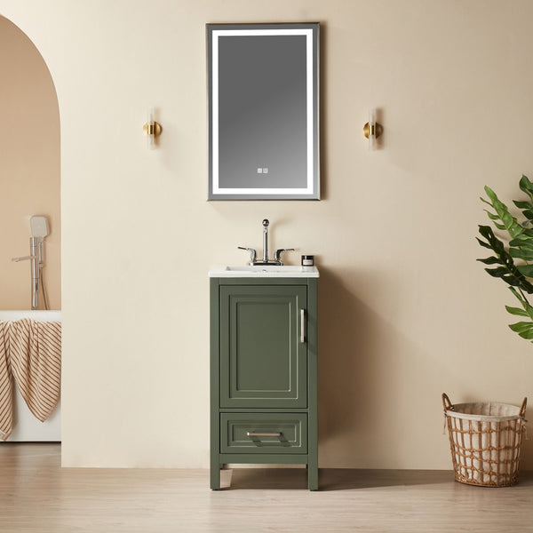 English Elm Fully 18" Freestanding Single Bathroom Vanity with Waterproof 5-Layer Paint, Open Back and Dual Handles Green W1826P351747