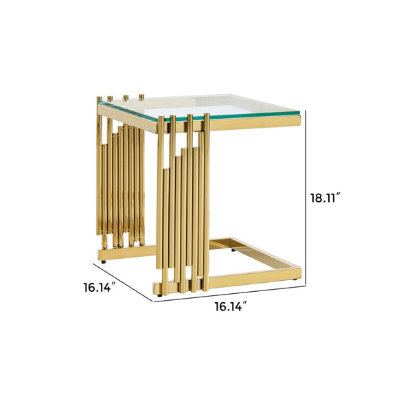 English Elm Luxury Gold Pvd Steel Rectangular Dining Table with Black Tempered Glass Seats Six W2723S00093