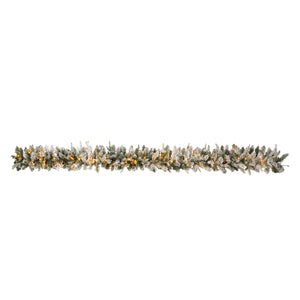 English Elm Christmas Snow Flocked Wreath Set with 9ft Garland & 6ft Tree, Warm LED Lights, 3-Piece Indoor Decor (100) PX283313AAW
