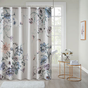 JLA Home Madison Park - Printed Cotton Shower Curtain with Vintage Floral Percale, OEKO-TEX Certified, Soft Romantic Draped 72x72 Blue MP70-7842
