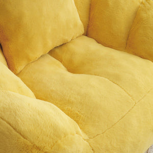 English Elm Giant Foam-Filled Bean Bag Chair with Footstool, Shell-Shaped Faux Fur Sofa for Gaming Reading уют Yellow W2677P306797