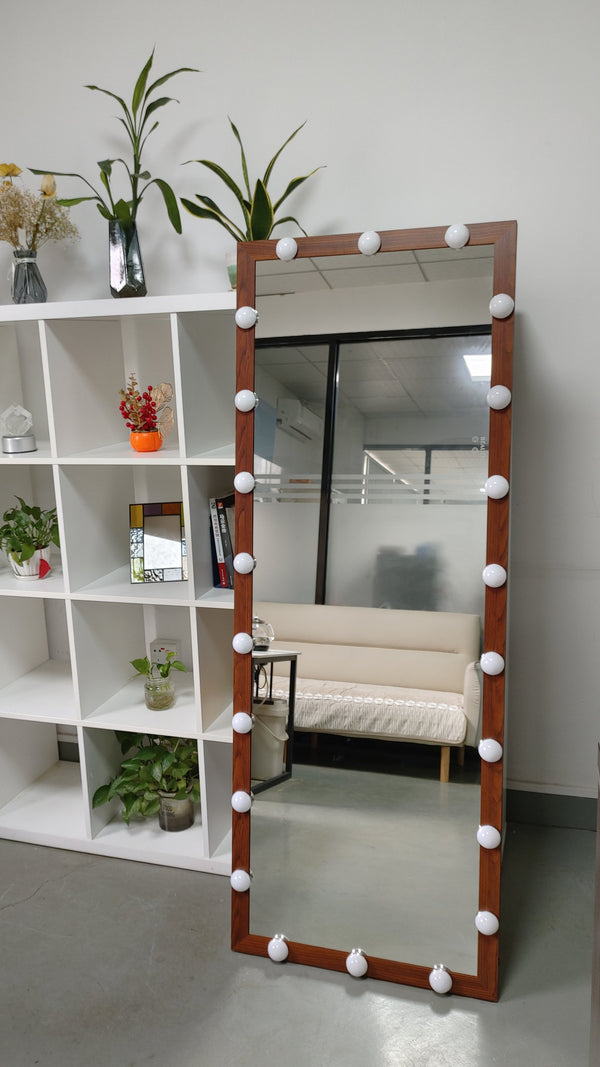 English Elm Hollywood Full Length LED Mirror with 22 Bulbs, 3 Color & Brightness Modes, Walnut Frame, Touch Control W708P297645