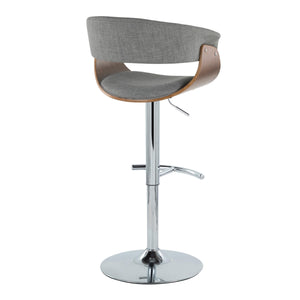 English Elm Vintage Mid-Century Barstool Set of 2 – Adjustable Swivel Height, Grey Fabric, Walnut Accents, Chrome T-Base B202S01083
