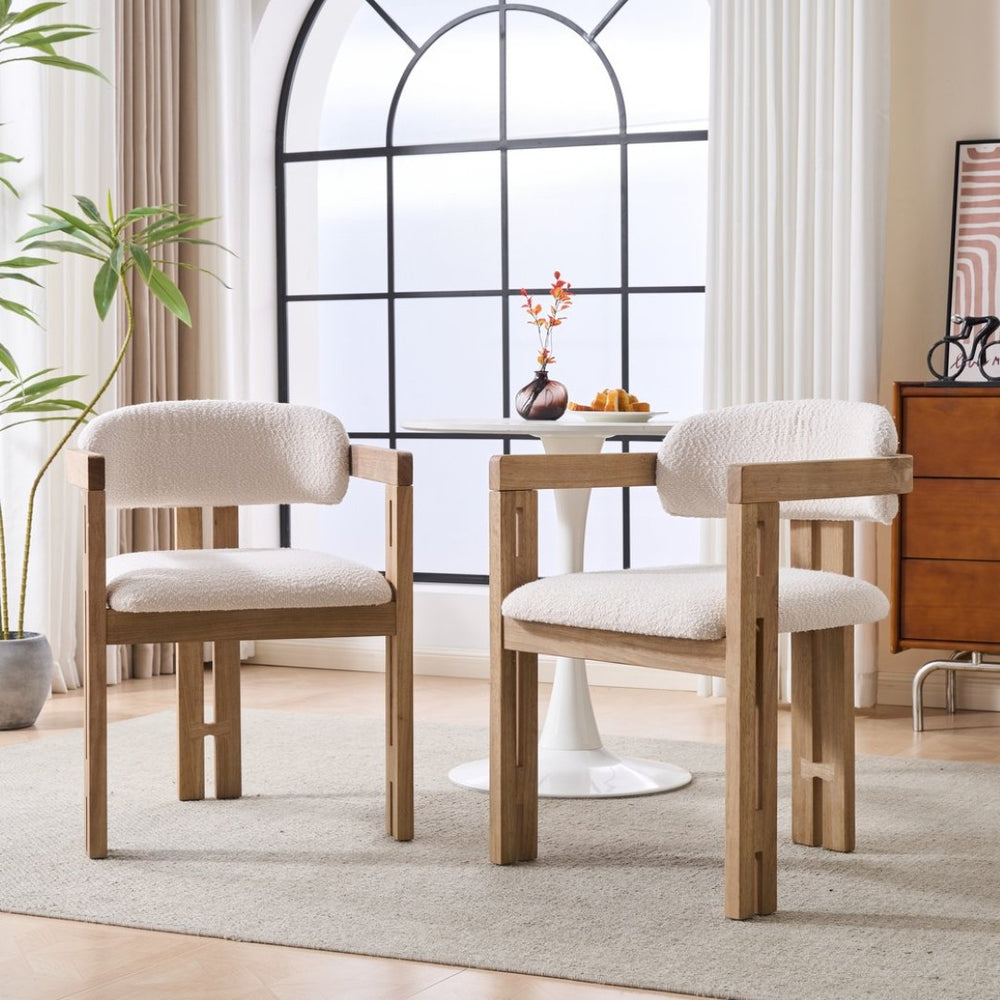 English Elm Indoor Solid Wood Round Back Dining Chairs Cushioned Beige Upholstered Set of Two Beige+Natural N772P411377N