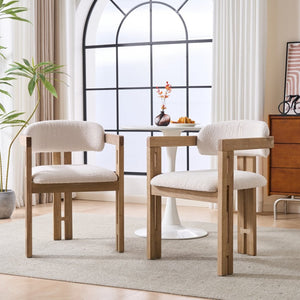 English Elm Indoor Solid Wood Round Back Dining Chairs Cushioned Beige Upholstered Set of Two Beige+Natural N772P411377N