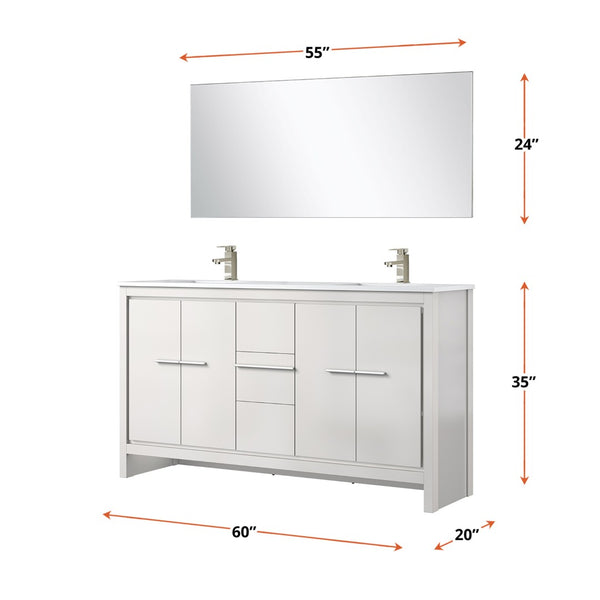 English Elm White Double Bath Vanity Set With Cultured Marble Top, Brushed Nickel Faucet & Large Mirror, 64" L B2731S01738-GIGA