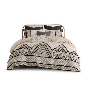 JLA Home INK+IVY - 3 Flax-Cotton Duvet Cover Set with Black Diamond Print, Chenille Trim, Breathable Modern-Boho Texture 92 L x 104 W x 0.13H II12-1111