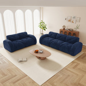 English Elm Three Seater Chenille Sofa with Ottoman Solid Wood Base Tufted Arms Living Room Blue W714S01644