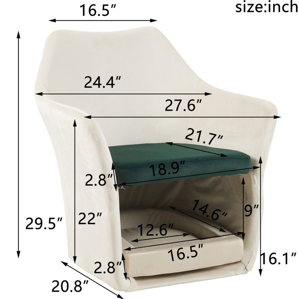 English Elm Furniture Plush 2-in-1 Pet-Friendly Mid Century Modern Accent Chair with Velvet Upholstery, Removable Base and Ergonomic Support for Living Room Dark Green,White N843P331164C
