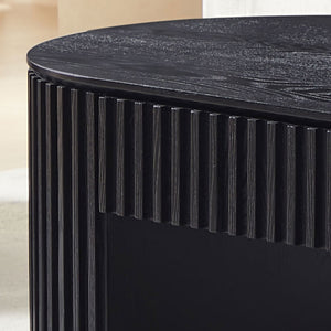 English Elm 51.18'' Oval Mdf Coffee Table with Hidden Drawer Mid-century Pedestal Base Black W876P370279
