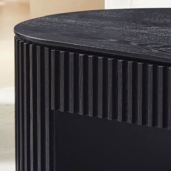 English Elm 51.18'' Oval Mdf Coffee Table with Hidden Drawer Mid-century Pedestal Base Black W876P370279