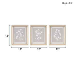 JLA Home Madison Park - 3-piece Framed Glass Wall Art Set — Neutral Botanical Prints Under Glass, Natural Wood Frames, 12x14 each MP95G-0298