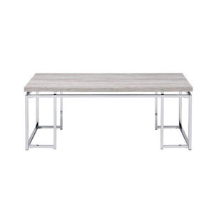 English Elm Rectangular Modern Coffee Table with Sleek Metal Sled Base, Wood Top for Chic Living Room Style Chrome,Natural,Oak B016P314010