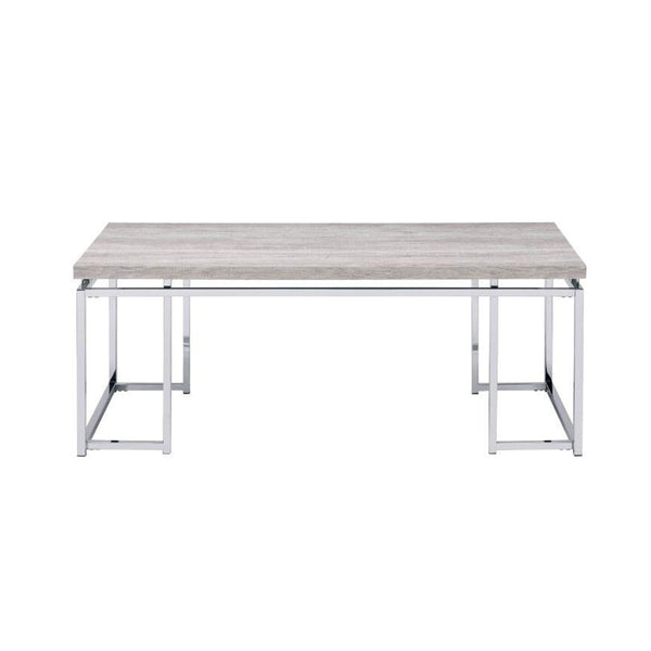 English Elm Rectangular Modern Coffee Table with Sleek Metal Sled Base, Wood Top for Chic Living Room Style Chrome,Natural,Oak B016P314010