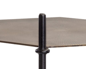 Sunpan Hexall Side Table – Industrial Chic with Hexagonal Shelves, Antique Brass & Black Marble Elegance