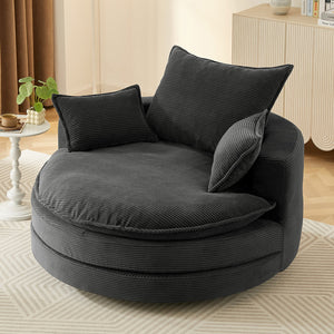 English Elm 360° Oversized Swivel Lounge Chair with 38" Deep Seat Dual-Layer Cushion Corduroy Accent Pillows Black N719S002100B