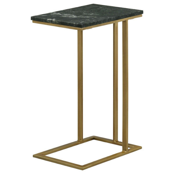 English Elm Encina Genuine Marble Top Antique Gold C-shape Sofa Snack Table for Living Room Green B062P451842