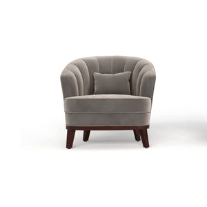 English Elm 1pc Barrel Accent Chair Channel-tufted Velvet Upholstery Mid-century Bedroom Lounge Seat Grey B011P479016
