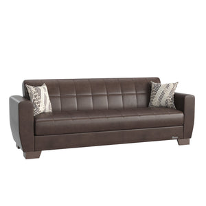 English Elm PrimeNest Zerova Collection Upholstered Convertible Sofabed with Storage, Click-Click Sleeper for Small Spaces Brown PU B030P286467