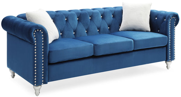 English Elm Raisa Navy Blue Velvet Sofa with Jeweled Tufting, Nailhead Trim, Pocketed Coil Cushions & Pillows B078S00099