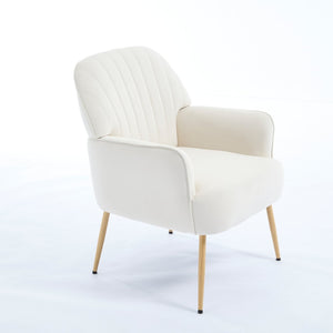 English Elm Velvet Barrel Accent Chair Tufted Shell Back with Metal Legs for Living Room Beige W5722P462508
