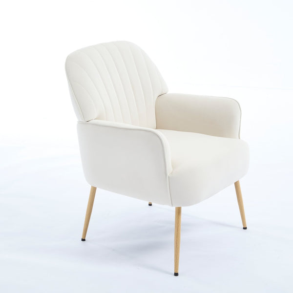 English Elm Velvet Barrel Accent Chair Tufted Shell Back with Metal Legs for Living Room Beige W5722P462508