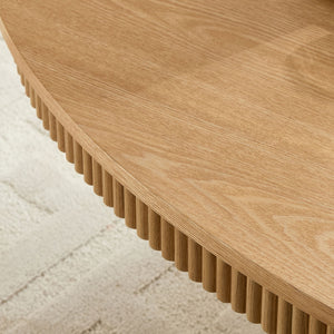 English Elm Modern Oval Handcraft Drum Coffee Table 21.65x21.65x17.72in MDF Pedestal Elegant Living Room Centerpiece Natural W2582S00166